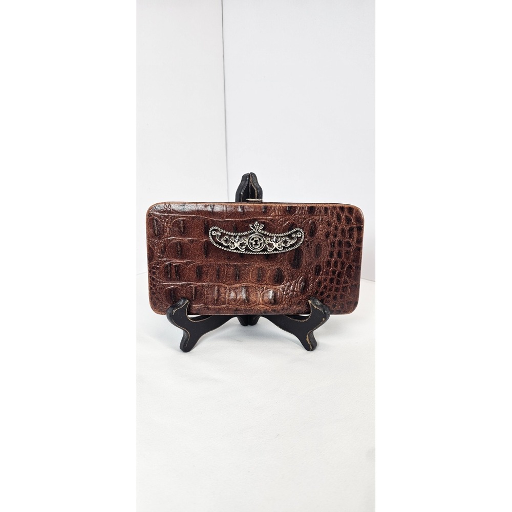 Vintage Brighton Croc Embossed Leather Wallet‎ Clutch Kiss Lock Organizer